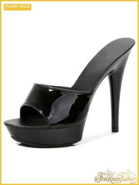 Patent Leather Stiletto Heeled Sandal Platform Open Toe Slip On 5.11 In